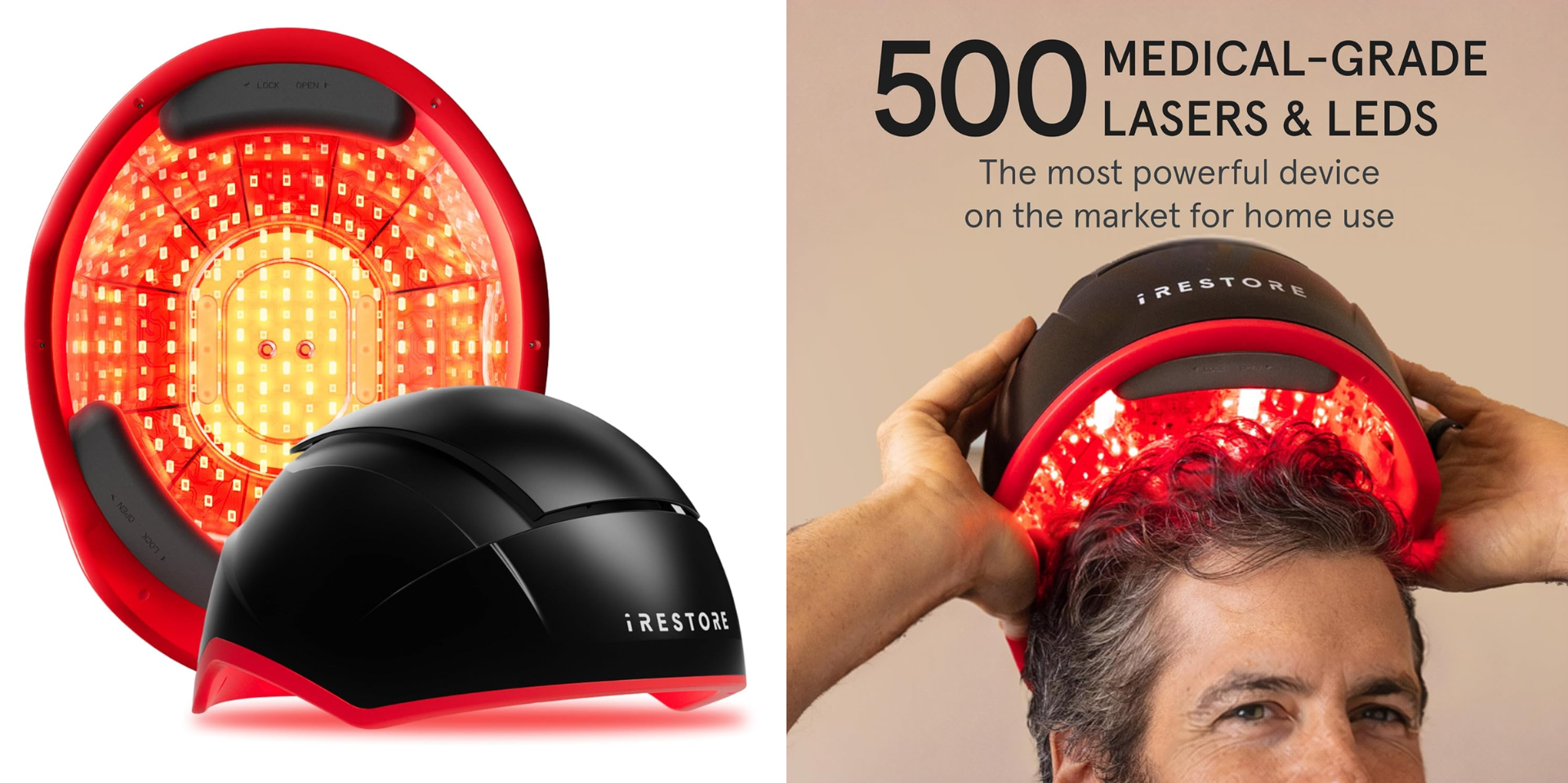 contoured iRestore Elite hair growth helmet with rechargeable battery