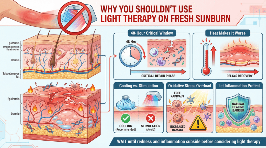 Diagram of When Red Light Therapy Might Help Sunburn Recovery