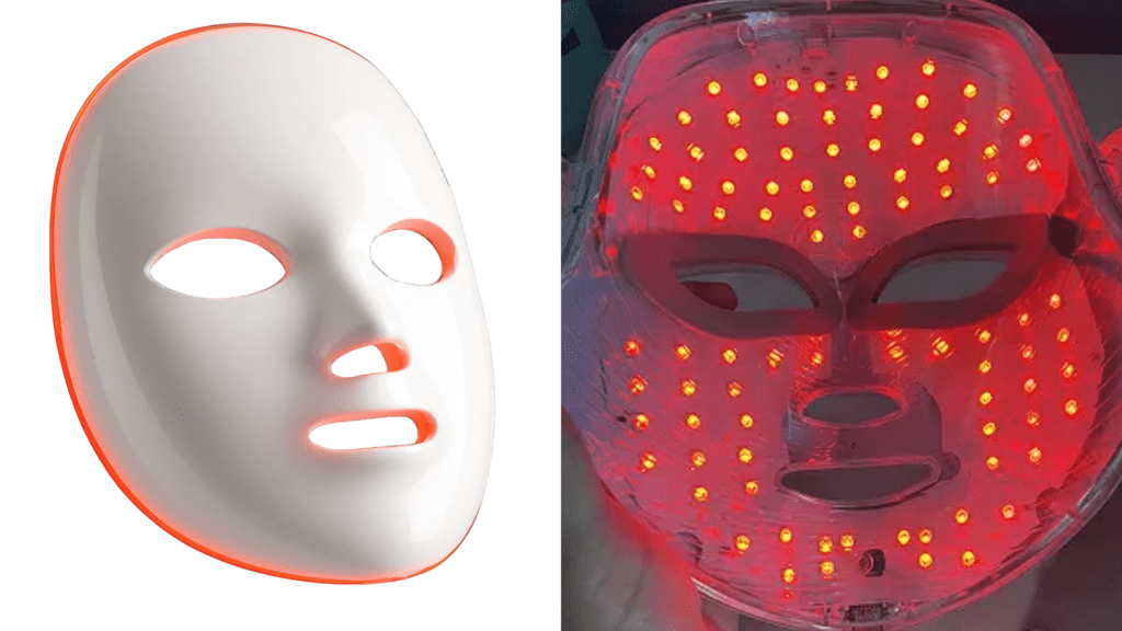 front and back of the glokore LED light therapy face mask