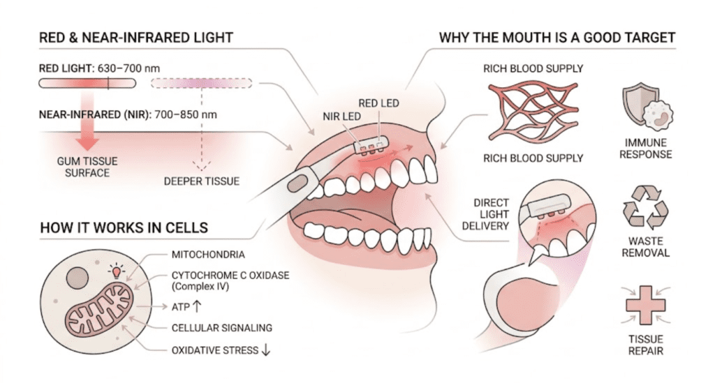 Infographic on the Effect of Red and Near-Infrared Wavelengths on Gum Tissue