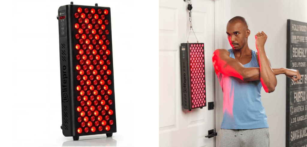 lifepro bioheal plus red light therapy panel hanging on door
