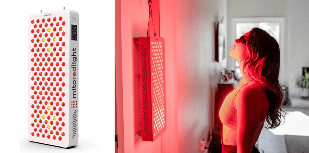 mito red light therapy panel mitopro+ 750 standing in front of user