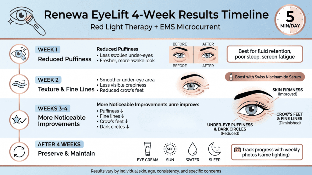 infographic of renewa eyelift results timeline