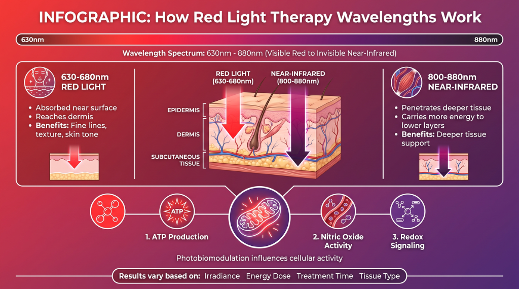 red light therapy wavelengths infographic