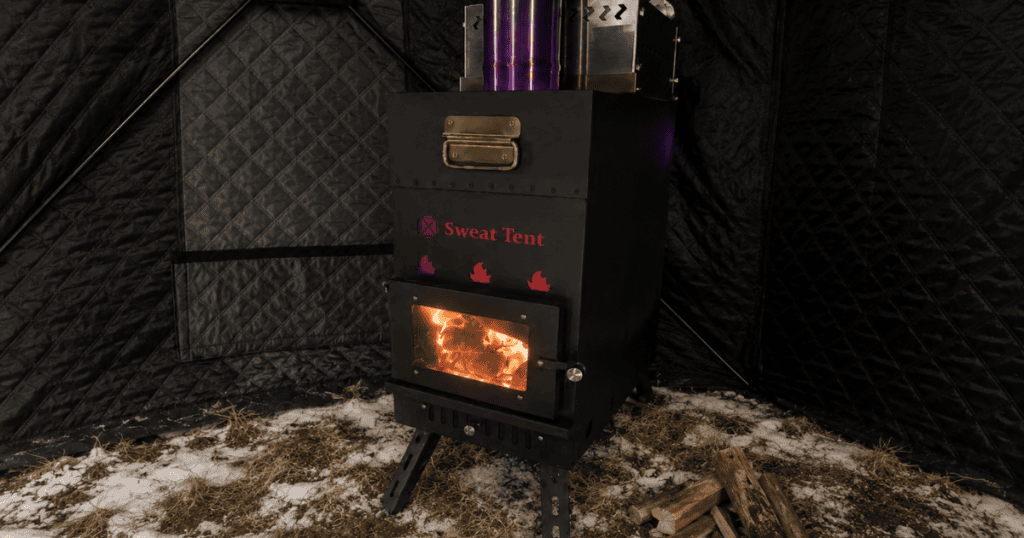 Sweat Tent wood-burning sauna stove heating the insulated enclosure