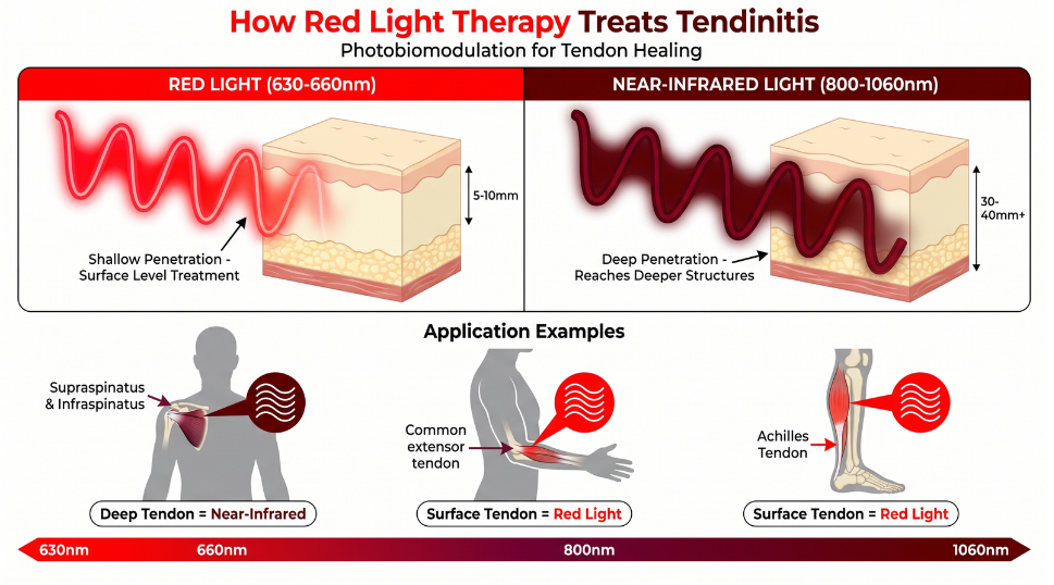 How Red Light Therapy for Tendinitis Works infographic