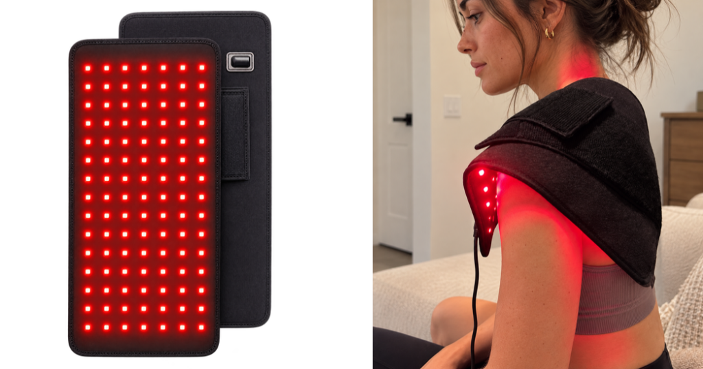 Woman using MitoQUAD Wavelength Belt for back pain